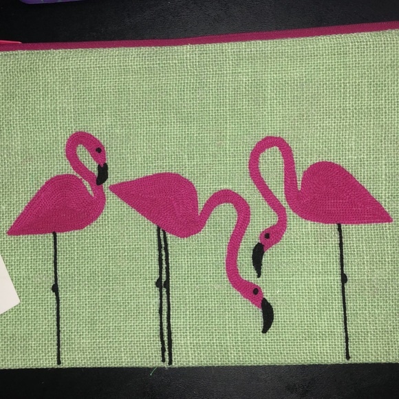 New kawaii beach travel flamingo straw canvas pouch organizer case makeup holder - Picture 2 of 6